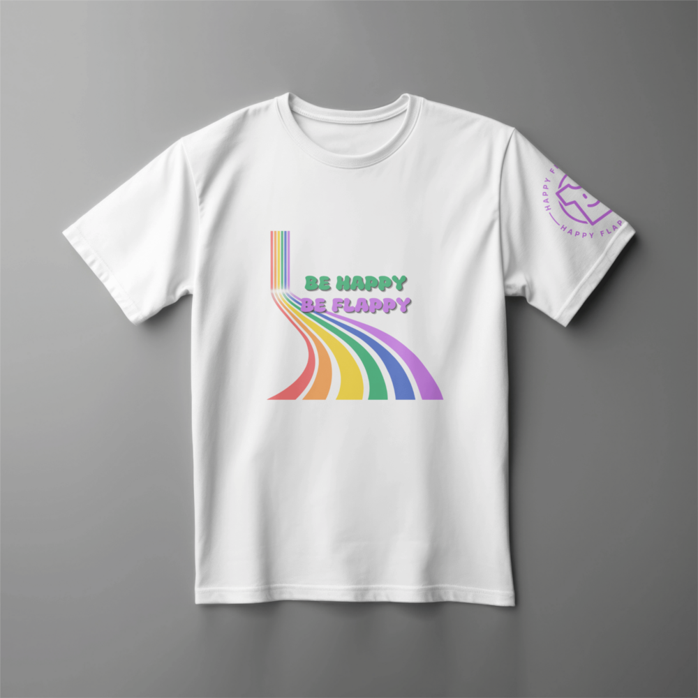 Be Happy Be Flappy White Kids T-Shirt, for sale at Happy Flappy Gear