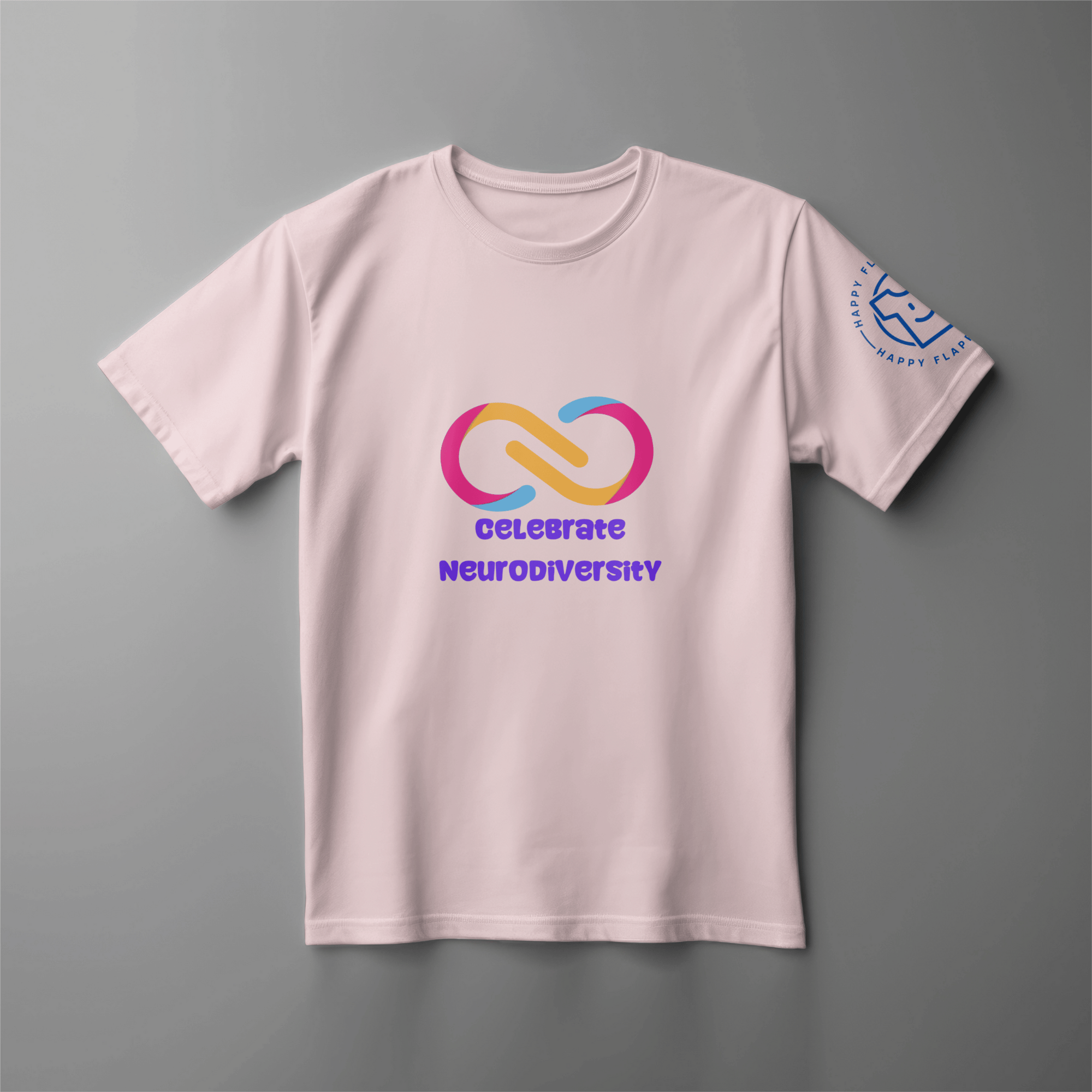 Celebrate Neurodiversity Pink Kids T-Shirt, for sale at Happy Flappy Gear