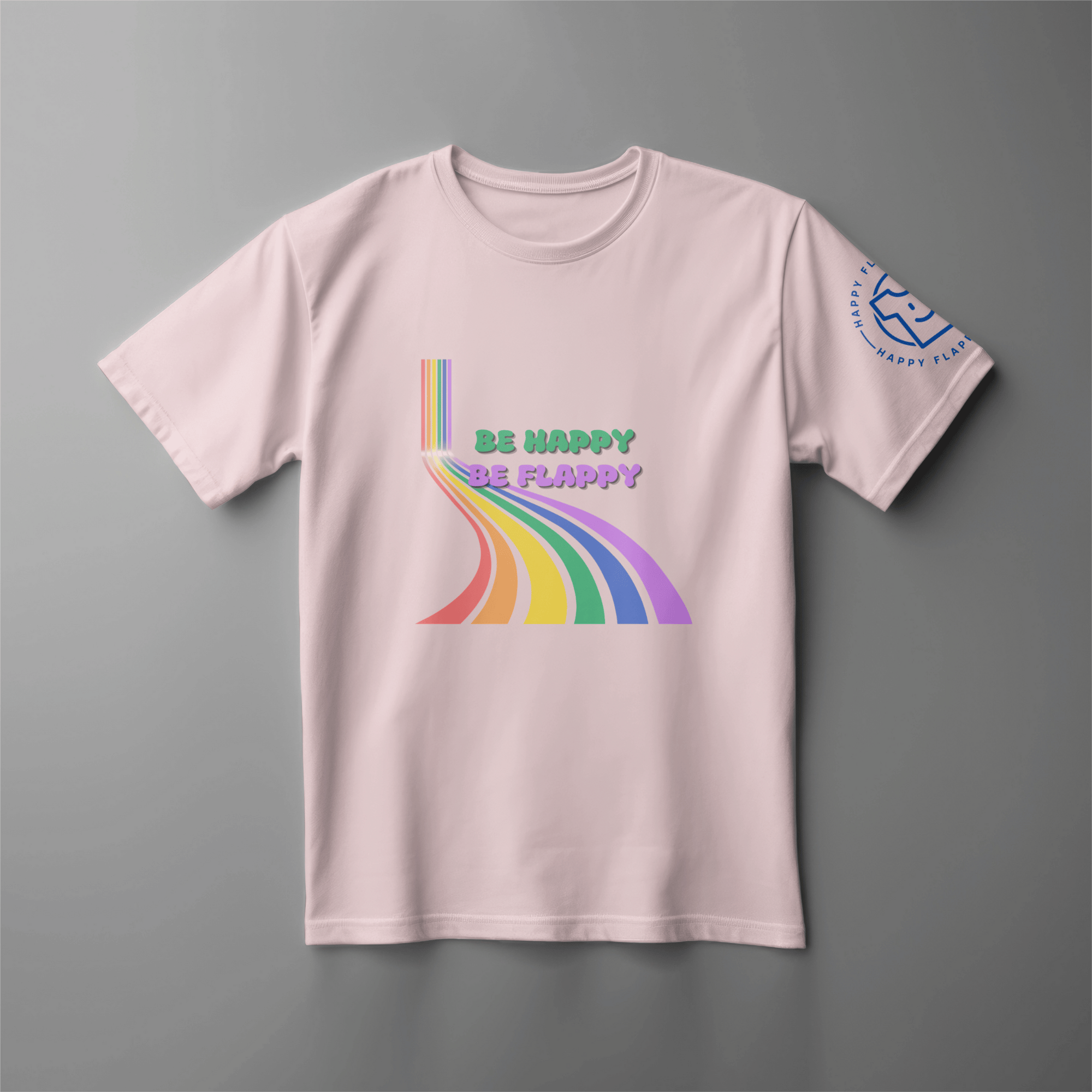 Be Happy Be Flappy Pink Kids T-Shirt, for sale at Happy Flappy Gear