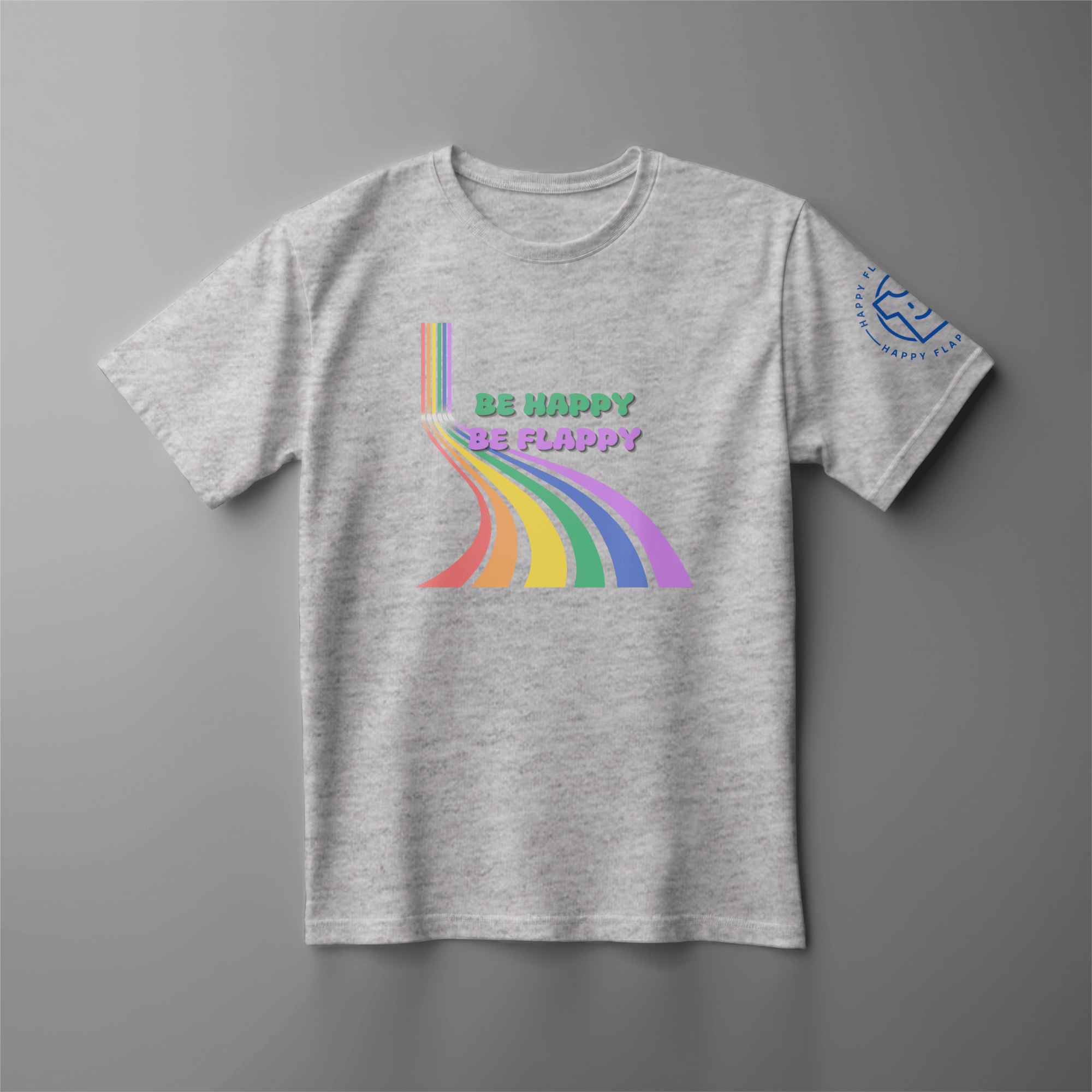Be Happy Be Flappy Grey Kids T-Shirt, for sale at Happy Flappy Gear