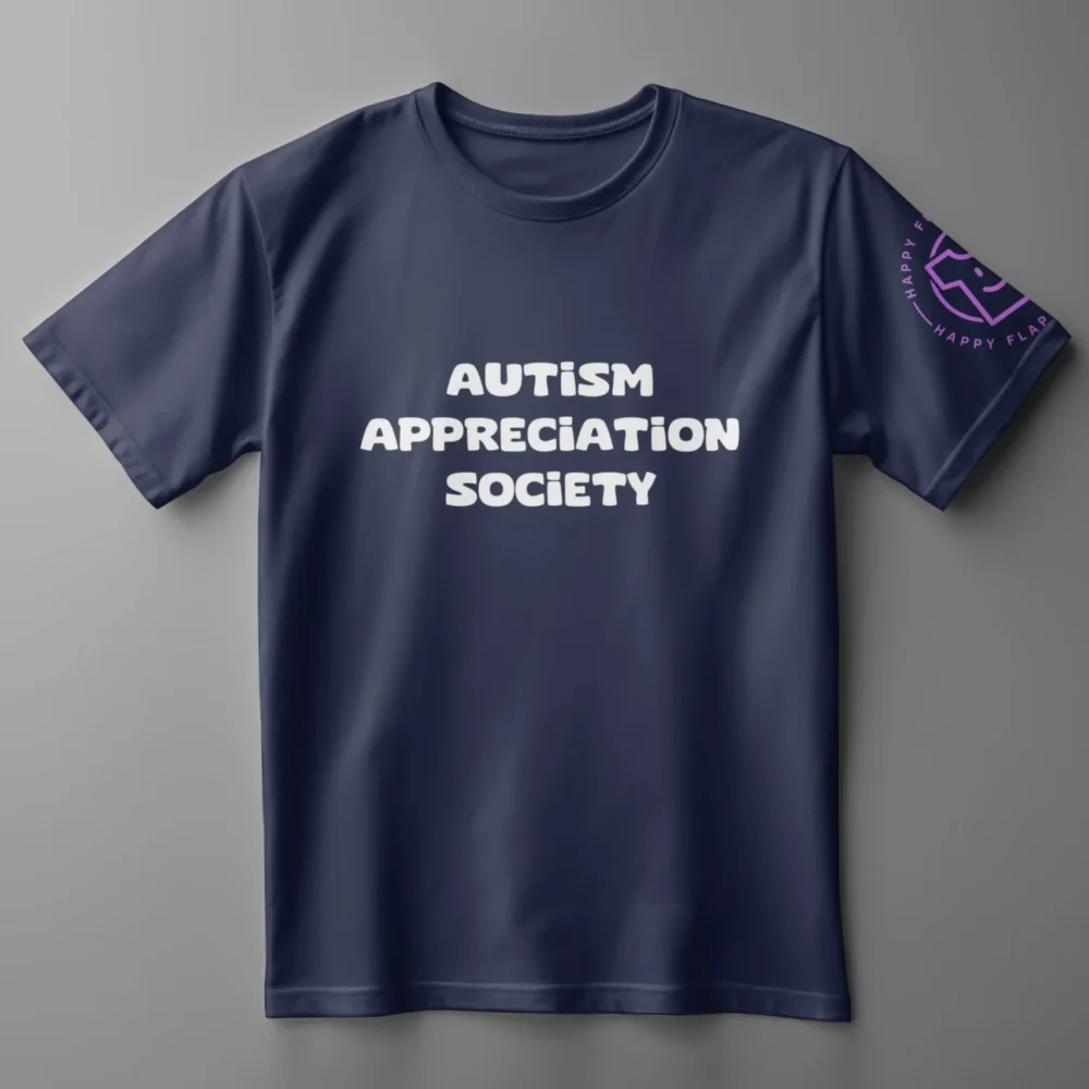 Autism Appreciation Society Navy Adult T-Shirt, for sale at Happy Flappy Gear
