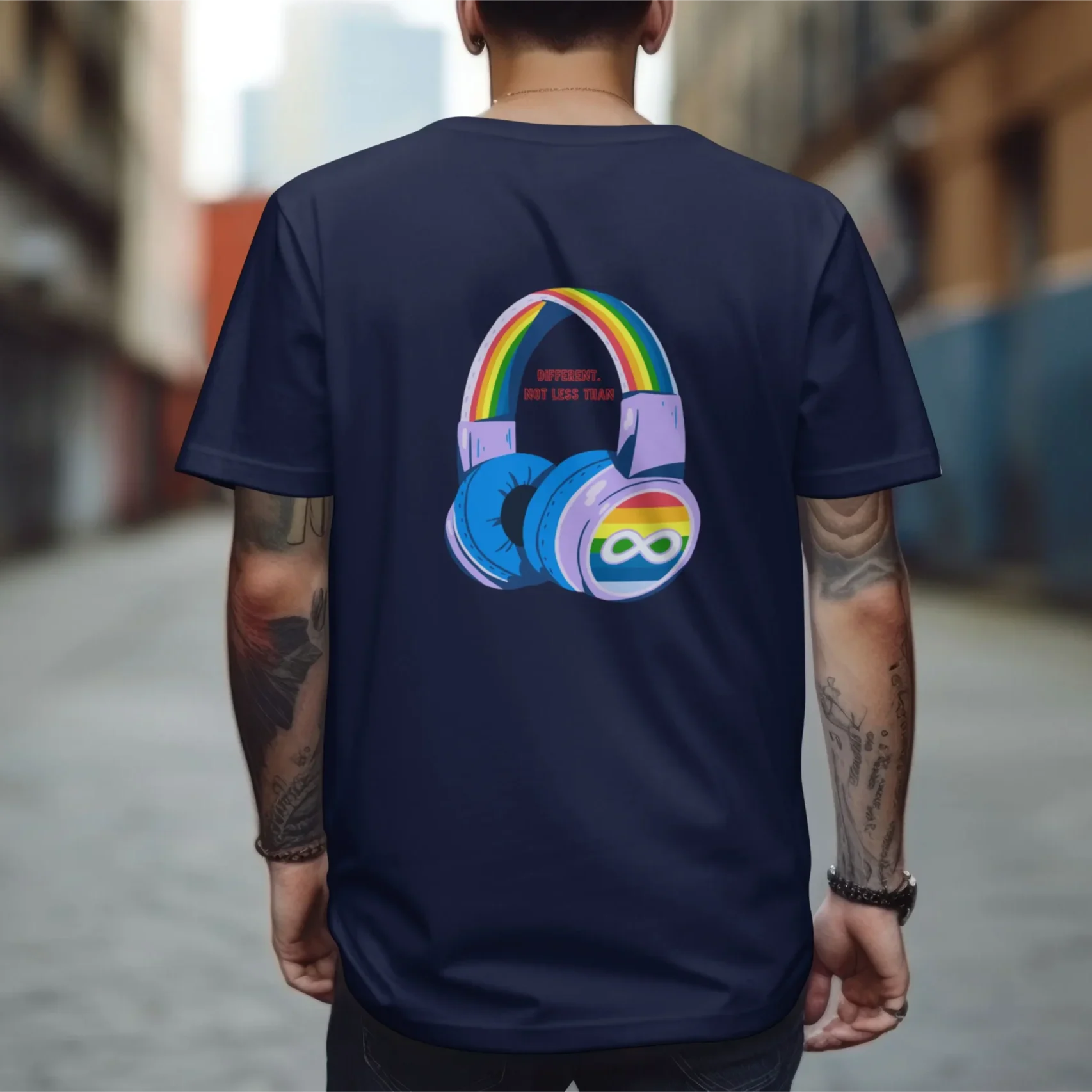 Different Not Less Than Navy Adult’s T-Shirt, for sale at Happy Flappy Gear