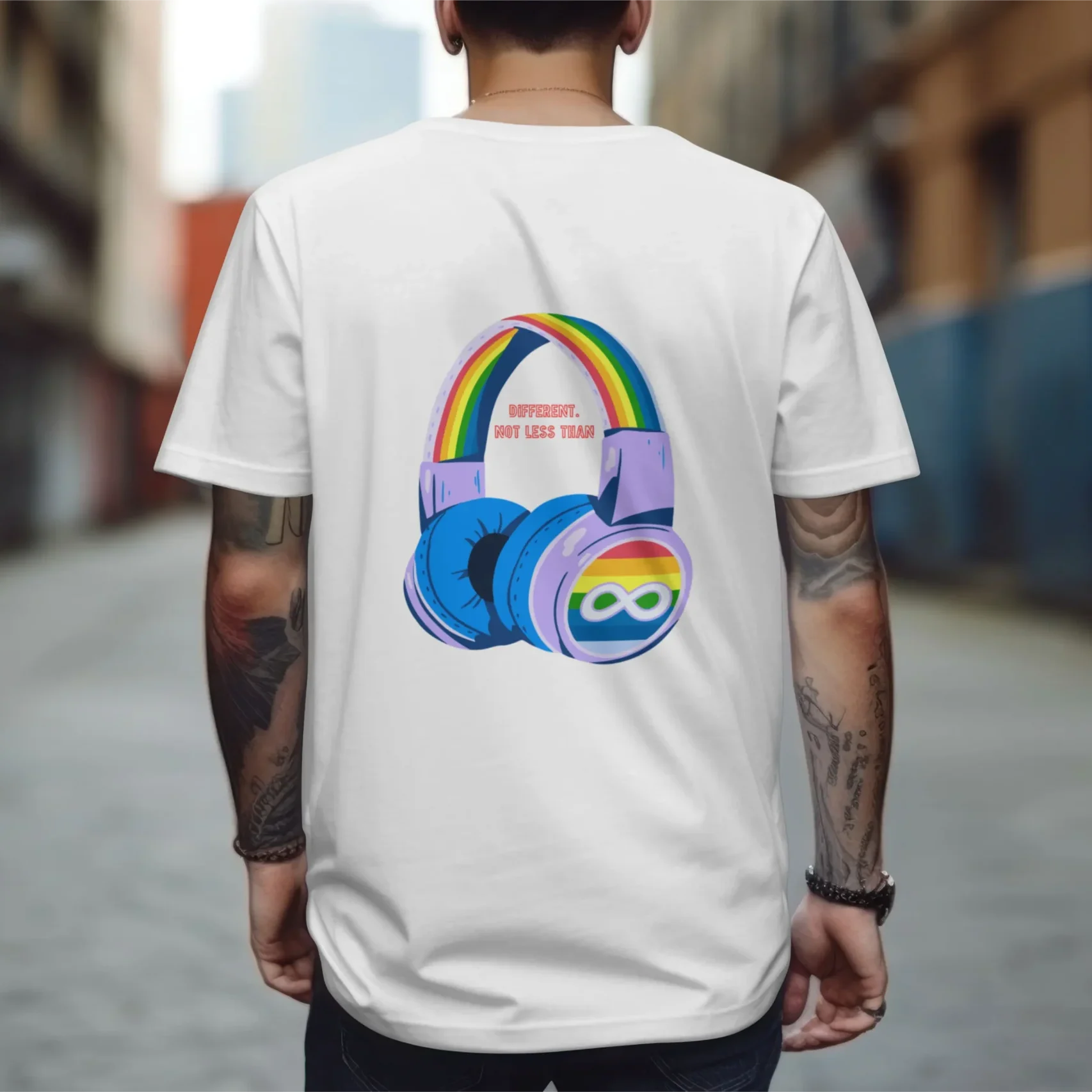 Different Not Less Than White Adult’s T-Shirt, for sale at Happy Flappy Gear